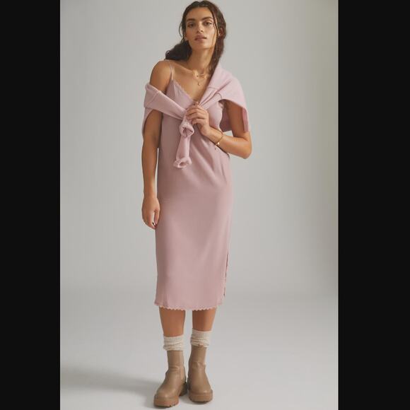 New Anthropologie Silk Slip Midi Dress Pink, Size XS - Picture 2 of 5
